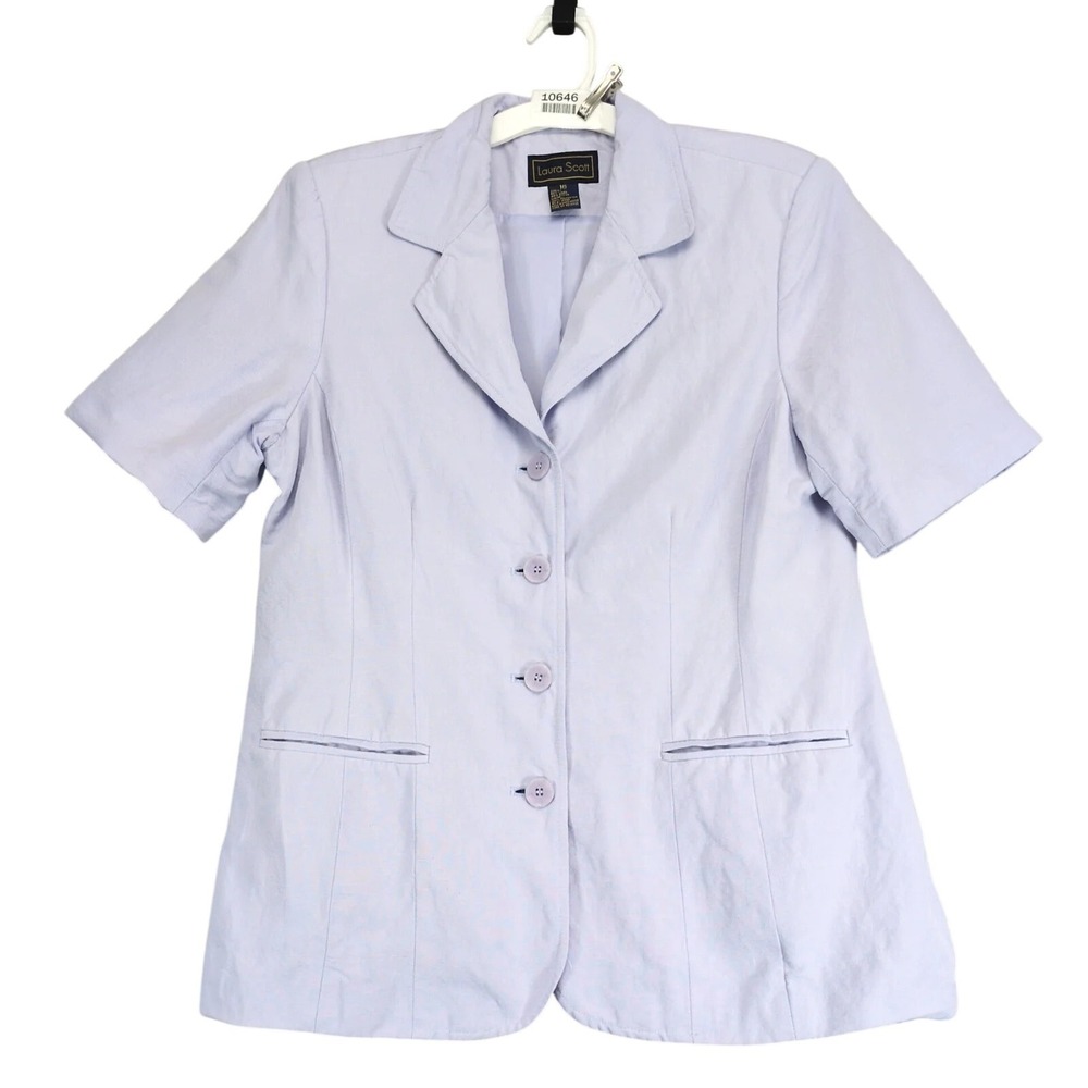 Laura Scott Lavender Linen Blend Blazer Jacket Womens 16 Short Sleeve Coquette